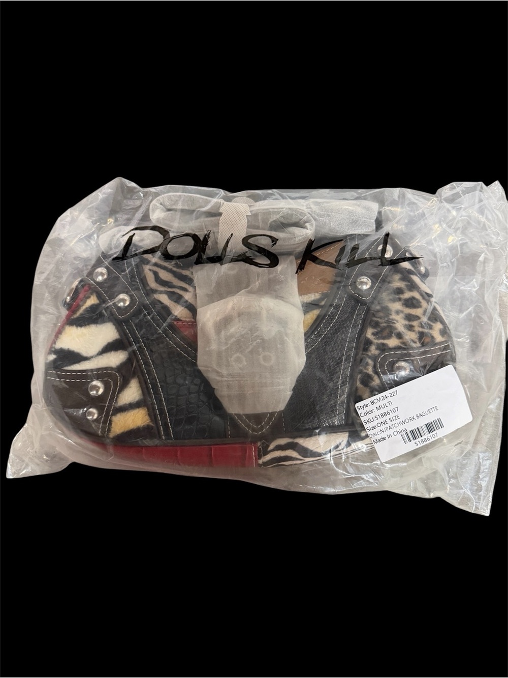 Dolls Kill savage ways Mixed Animal Print Satchel with Red Accents